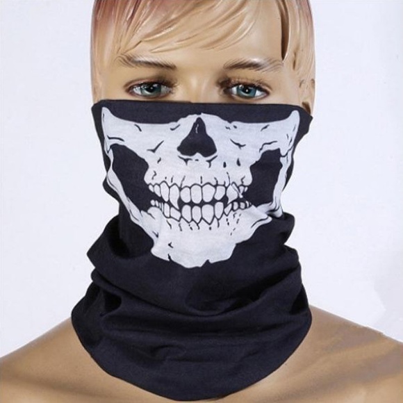 Black & White Skull Biker Ski Mask Neck Warmer O/S - Picture 2 of 7